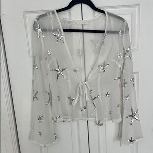 Sheer White Star Embellished Top